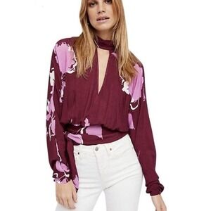 Free People Say You Love Me Floral Print Keyhole Blouse Women's Size Medium